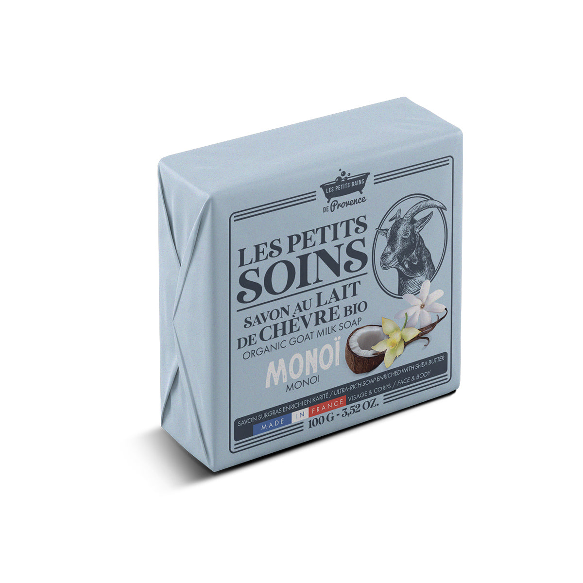 Les-Petits-Soins-Bio-kecsketejes-szappan-monoi-olajjal-100g