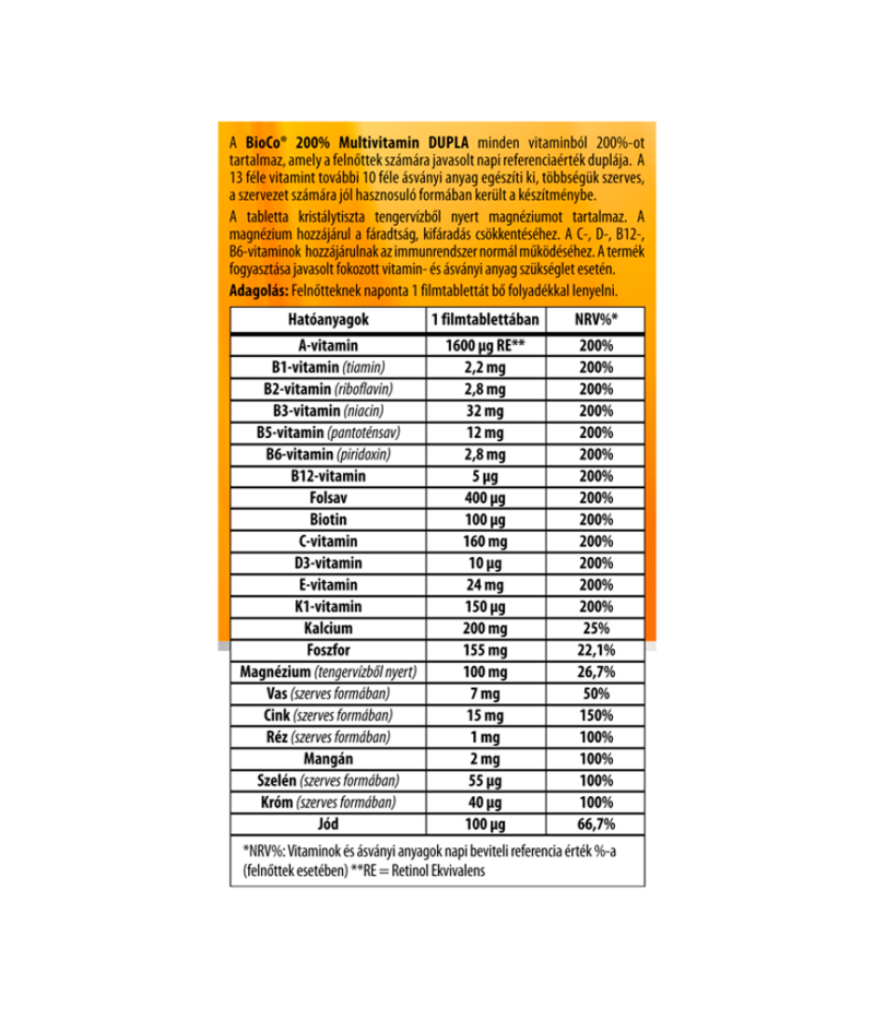 Multivitamin Dupla 200% tabletta - 100db