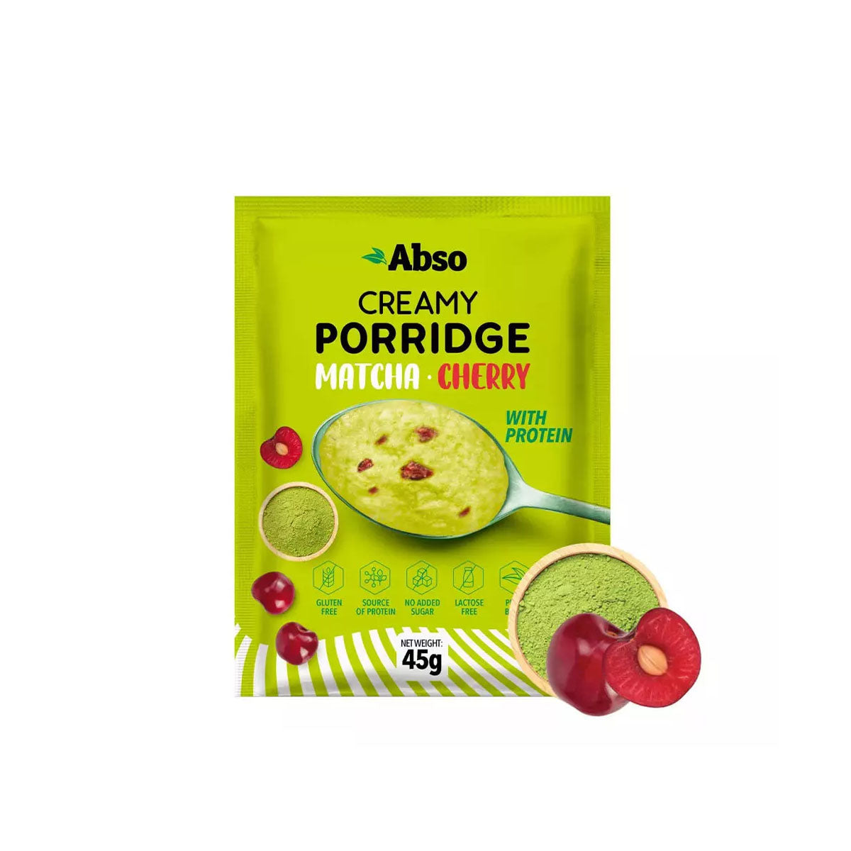 Abso rizskása matcha porral,liofilizált meggyel45g