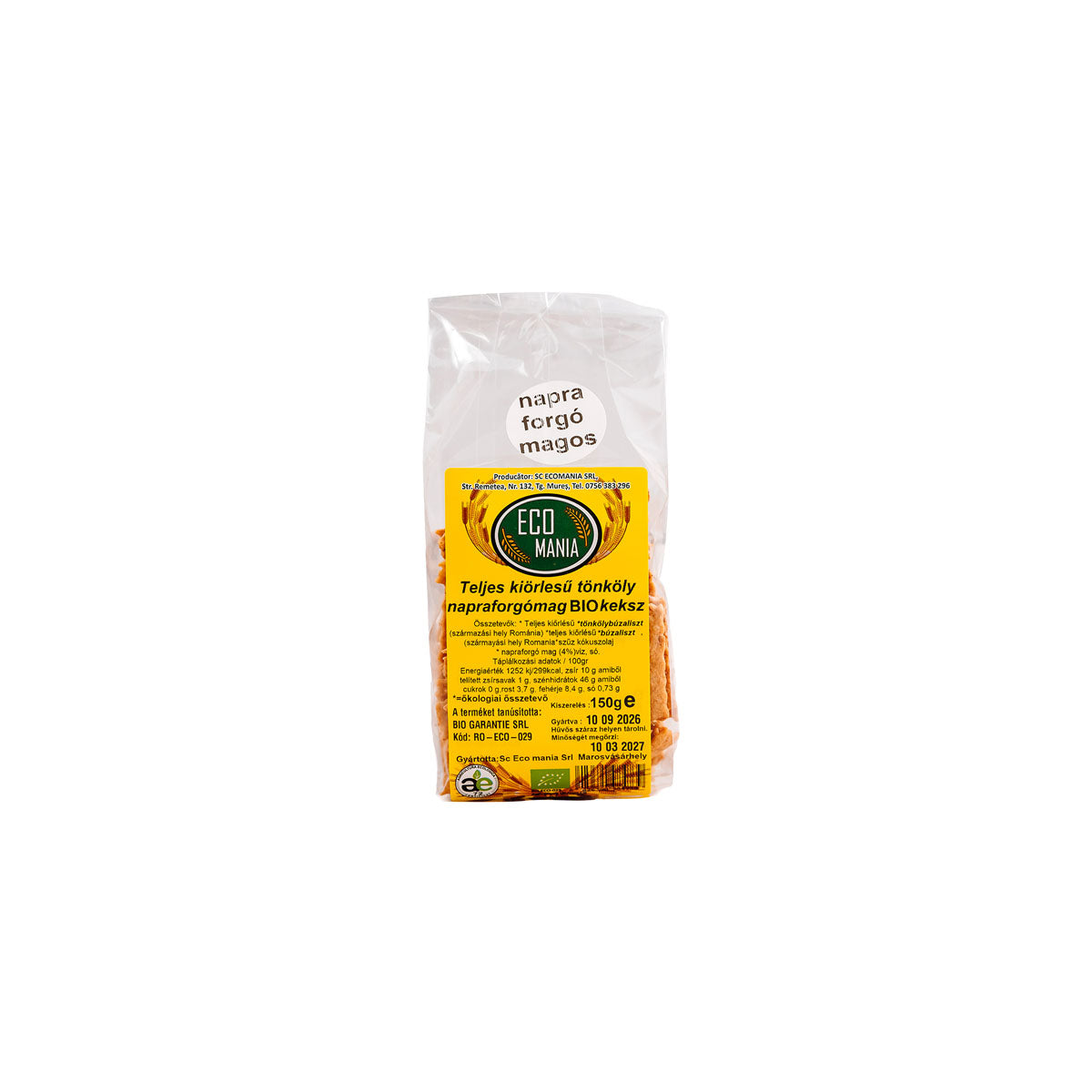 ECO Mania Telj K.Tönk.Bio Keksz napraforgómag - 150g